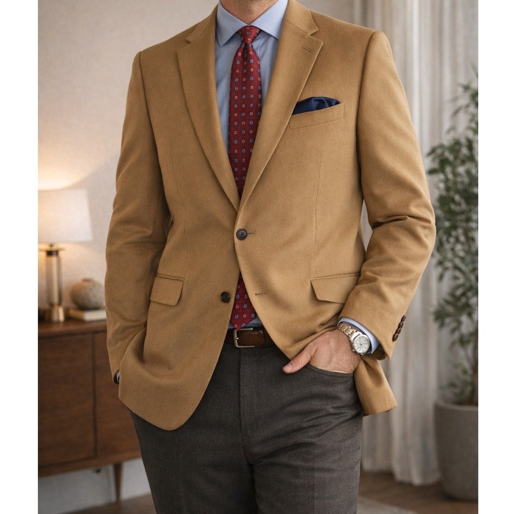 Jos.‎ A. Bank Gordon Blazer Men 100% Cashmere Jacket Sport Coat Light Brown 42 L